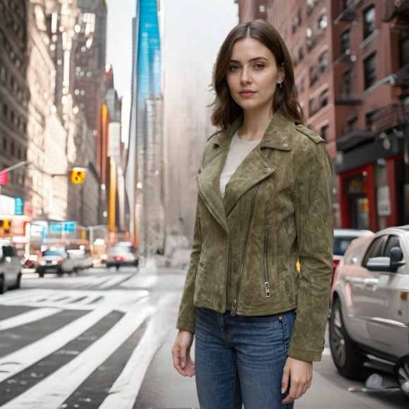 Blank NYC sl8 olive suede moto jacket - Picture 2 of 6